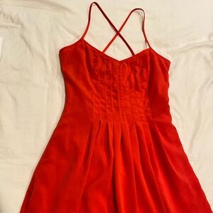 Red Pleated Ruffled Midi Sundress